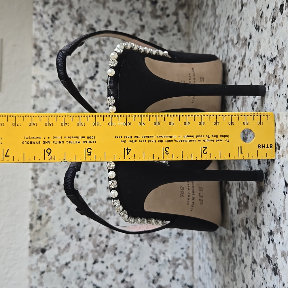 SJP by Sarah Jessica Parker Black Satin Slingback Heels - Picture 9 of 13